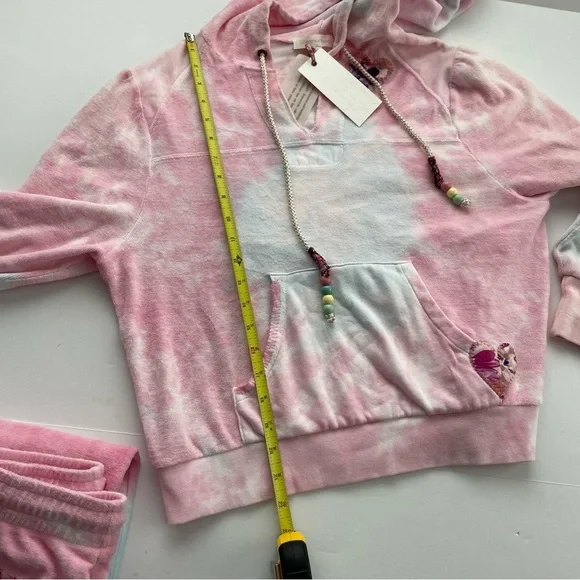 Loveshackfancy Kirby Hoodie in Cherry Fizz cropped terry beaded pink tie dye - Picture 7 of 8